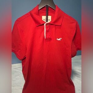 Hollister Men's Bright Red Polo Shirt y2k